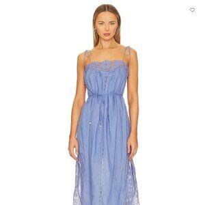 Zimmermann August Belted Linen Midi Dress in Dusty Blue – Size 3 (US 8/10)